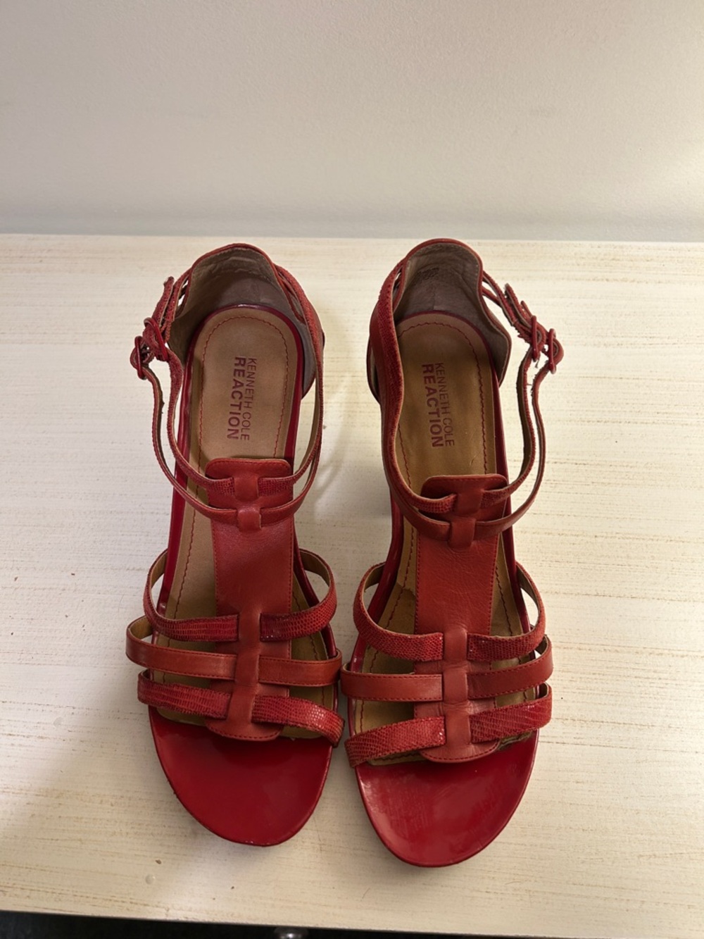 Kenneth Cole Reaction Red Multi-Strap Ankle Buckle Heels